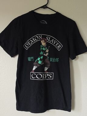 Black Demon Slayer Corps Graphic Tee - Anime Character Shirt
